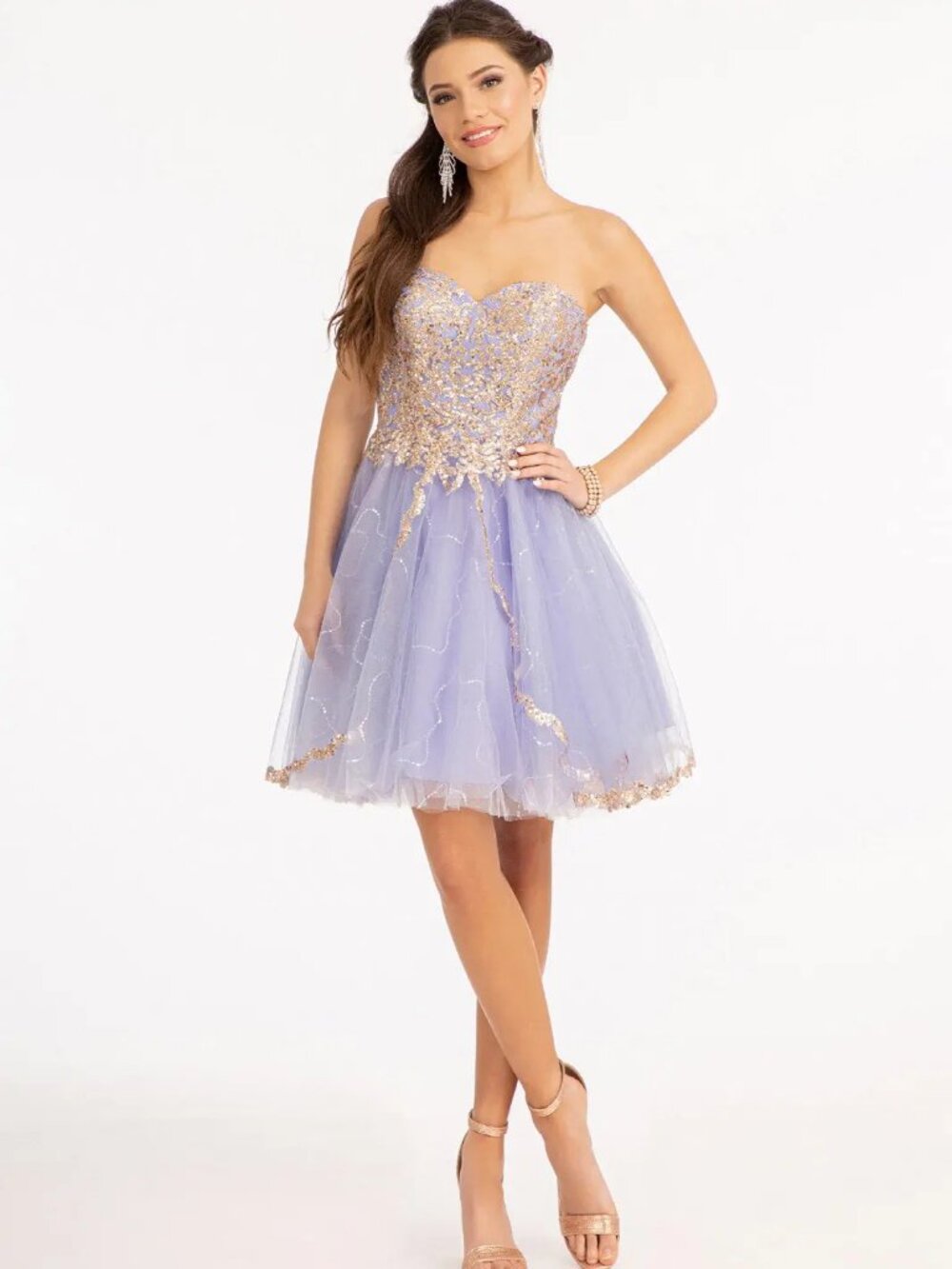 NEW LILAC Lace & Sequin Sweetheart Cocktail Dress Embellished GS1980